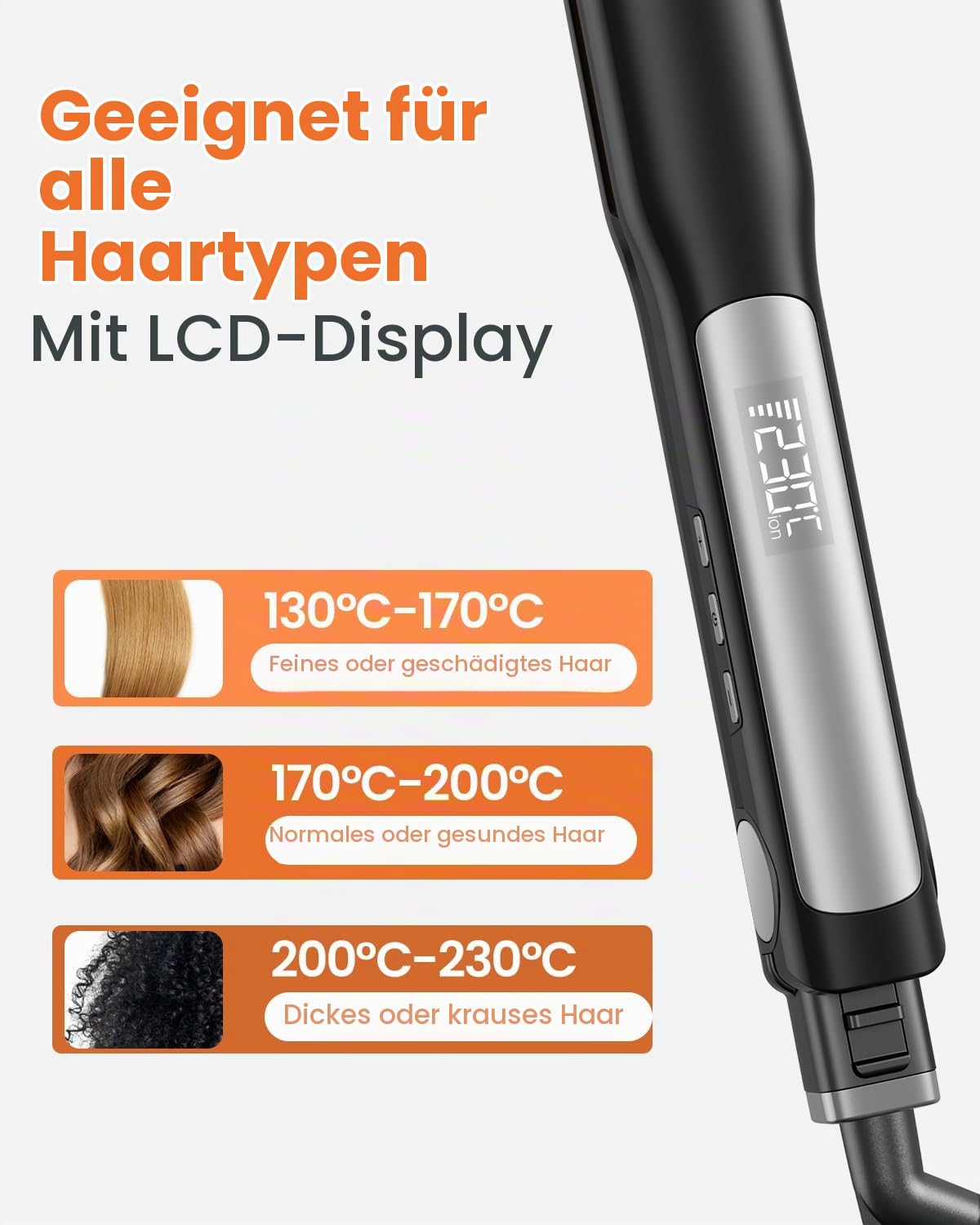 Faszin Professioneller Haarglätter 2-in-1, Ionen-Platten aus Titan, Heizung in nur 20 Sekunden, klares LCD-Display, ideal für glattes, lockiges und gewelltes Haar
