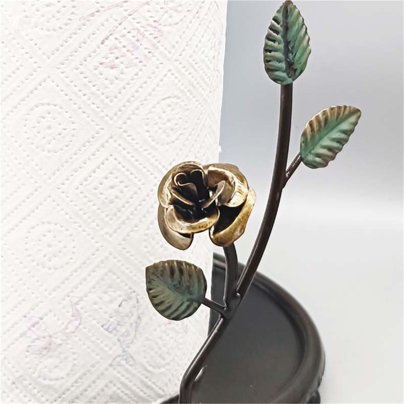 Porte-Rouleau de Cuisine Porte-Serviettes en Papier de Cuisine en Fer forgé à Motifs de Roses Porte-Rouleau de Papier(Green)