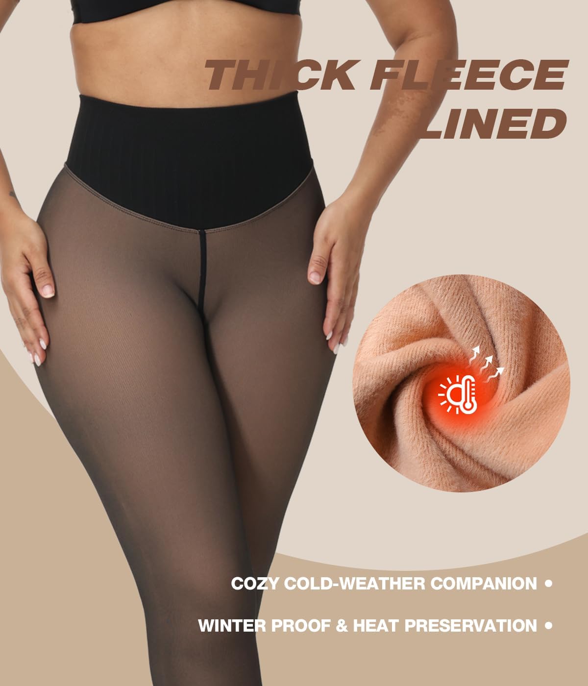 MERYLURE One Seam Fleece Lined Tights Women Fake Sheer Thermal Leggings Tummy Control Butt Lifting Winter Warm Pantyhose - Image 4