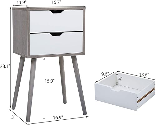 Miniatura 2 de Juego de 2 mesitas de noche con cajón de almacenamiento, patas de madera maciza, mesa auxiliar moderna, mesita de noche, muebles de mediados de