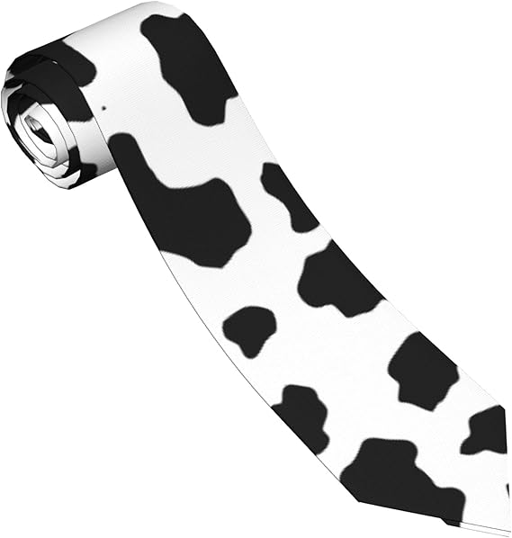 YEAHSPACE Black And White Cow Print Tie Neck Tie For Men Ties Casual