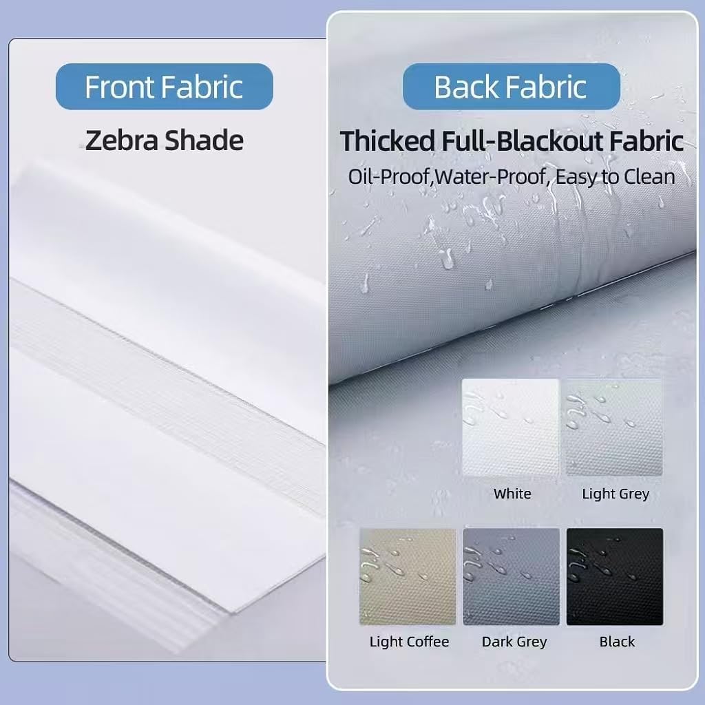 tipiace Manual Day and Night Dual Layers Roller Blinds with Zebra Shades and Full Blackout Thick Waterproof Fabric Roller Shade Suitable for Windows (Zebra White +Full Blackout Light Coffee)