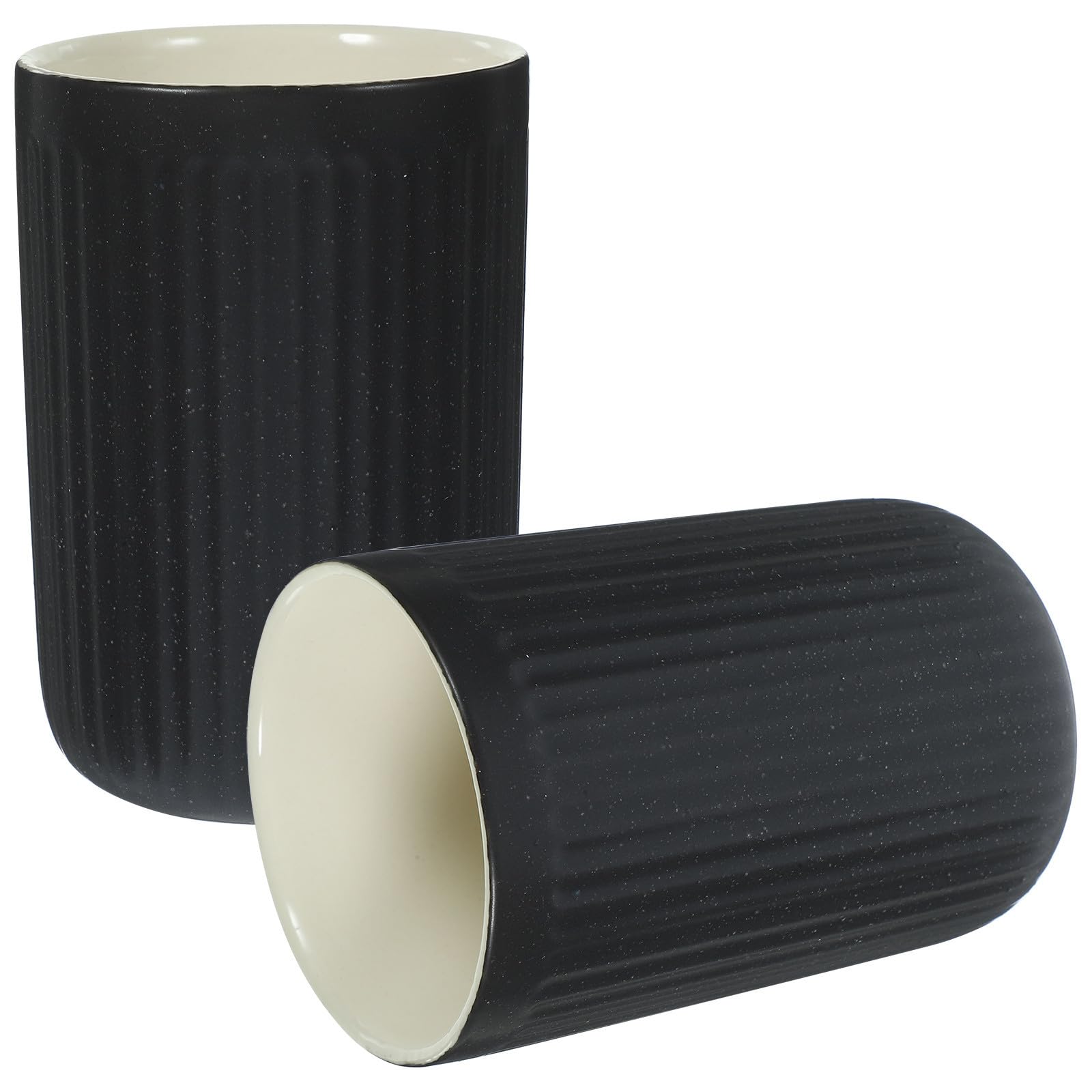 YARNOW Vasos para Cepillos de Dientes y Cómodo Juego de 2 de Cerámica Negra de 300ml, Fácil de Limpiar para Uso Hogar o Camping
