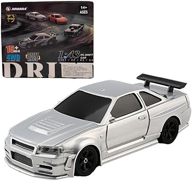 HERR RC Electric Mini Racing Drift Car Model 143 Scale 2.4G Full Scale Linkage Light Set Max Speed 15km/h Indoor Mini RC Toys Gyroscope RTR Version, Silver