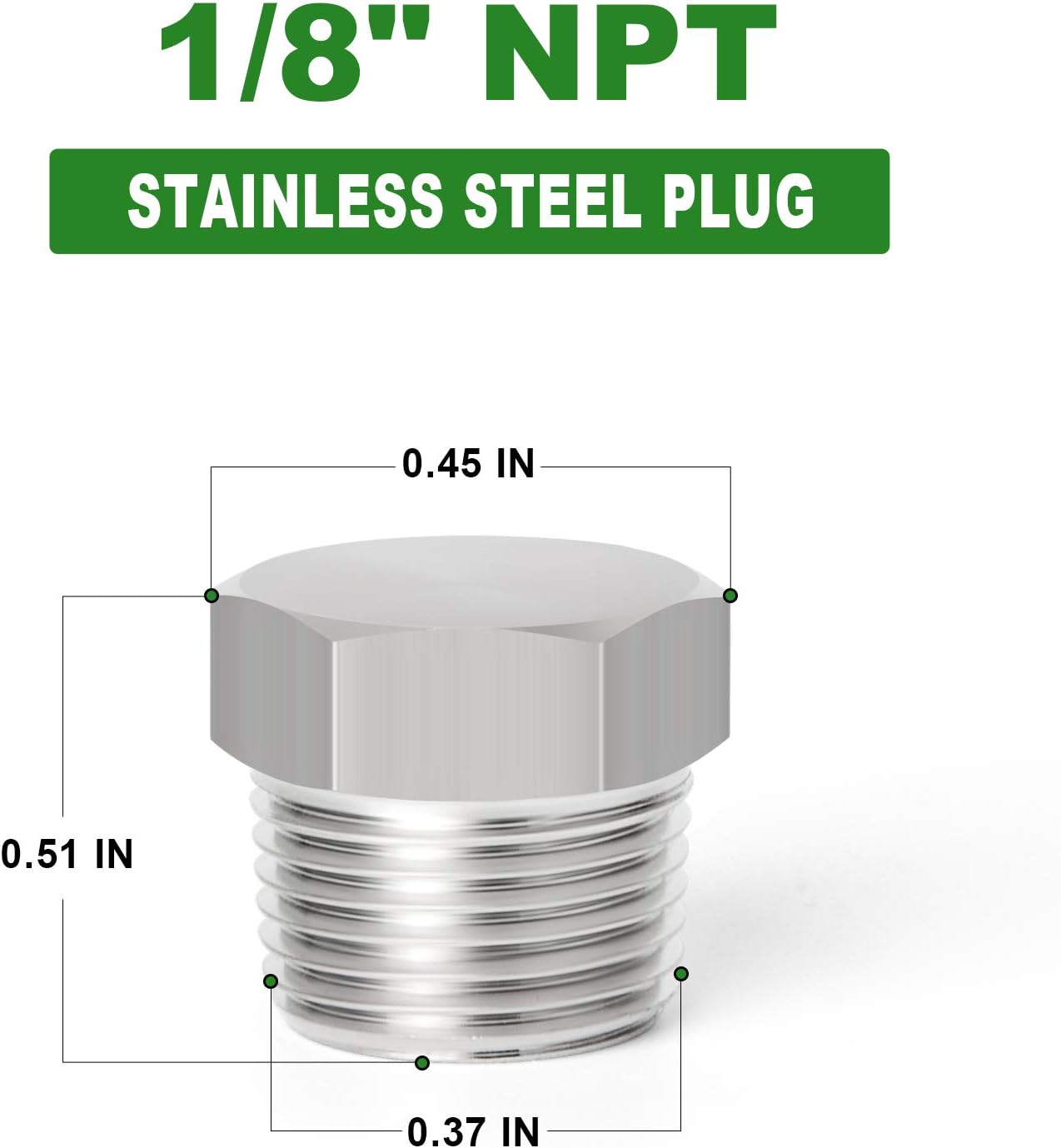 TAISHER 5PCS Stainless Steel Outer Hex Thread Socket Pipe Plug Fitting 1/8" NPT Male