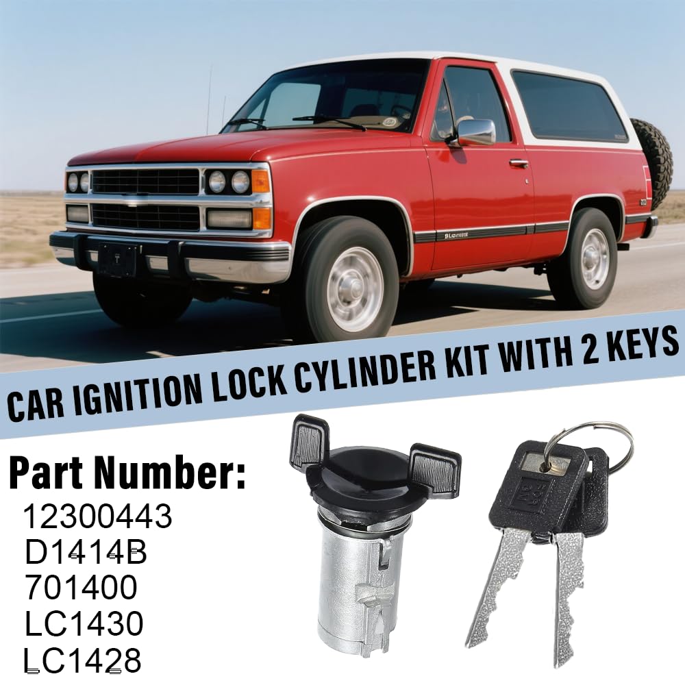Ignition Switch Lock Cylinder and Door Lock Cylinder Set with/Keys Compatible with Chevy GMC C1500 C2500 C3500 K1500 Pickup Truck 1988 1989 1990 1991 1992 1993 1994- Replaces 12300443 701400 LC1430