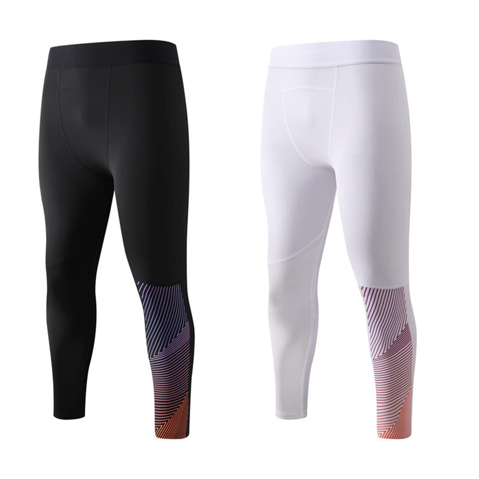Herren Kompressionshose 3/4 Hose Mit Einem Bein Cool Dry Baselayer-Leggings Für Radfahren, Yoga, Boxen, Fitnessstudio, Laufen (Black+White,XL)