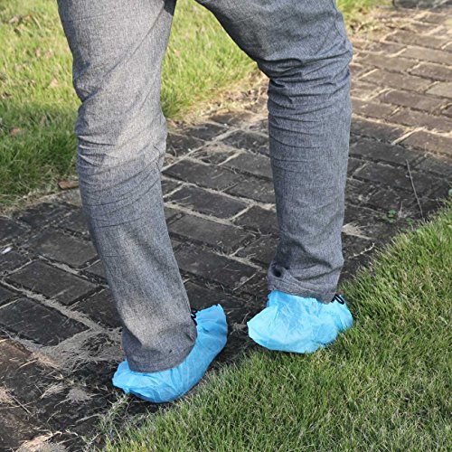 Premium 500 Pack (250 Pairs )Disposable Boot & Shoe Covers - Durable, Water Resistant, Non-Slip, Non-Toxic, Recyclable, Blue, Stretchable Fitsup To Size 11 Us Men & 13 Us Women #TOP2