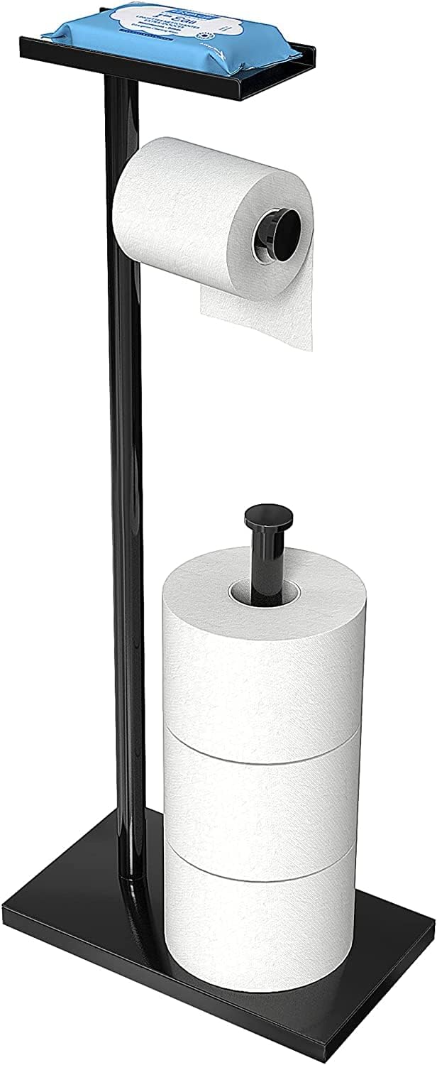 INDIDECOR 38567 Black Toilet Paper Holder Stand with Phone Shelf, Bathroom Toliet. Tissue Paper Roll Holder Free Standing Storage, Rv Accessories, Apartment Restroom Essentials - Black (B0CXPXVYDY) Amazon Price History, Amazon Price Tracker