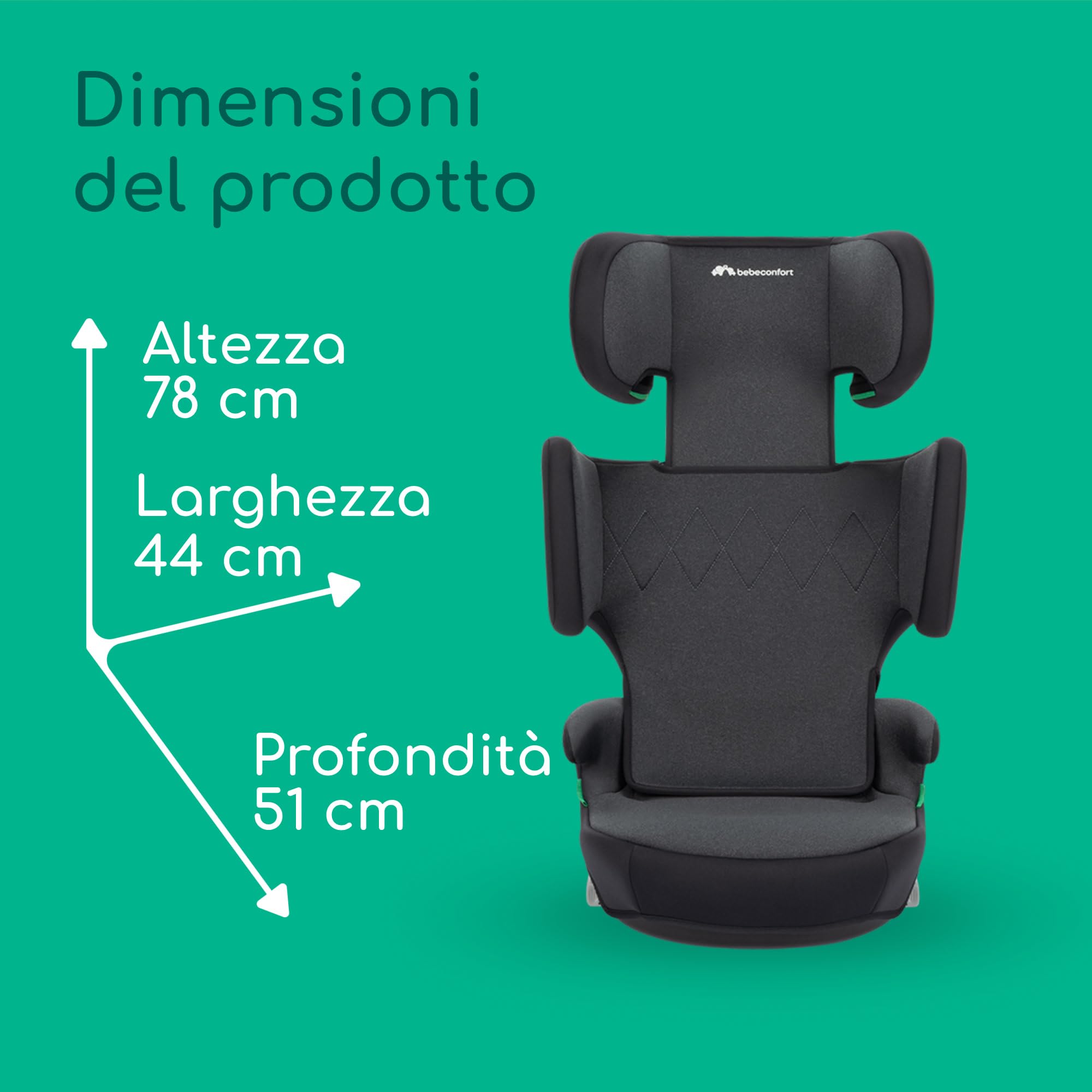 Bebeconfort Road Fix i-Size, Seggiolino Auto 15-36 kg, 3,5-12 anni (100-150 cm), Seggiolino Auto Isofix Pieghevole e Portatile da Viaggio, Leggero 4.4 kg, 14 Posizioni Poggiatesta, Tinted Black