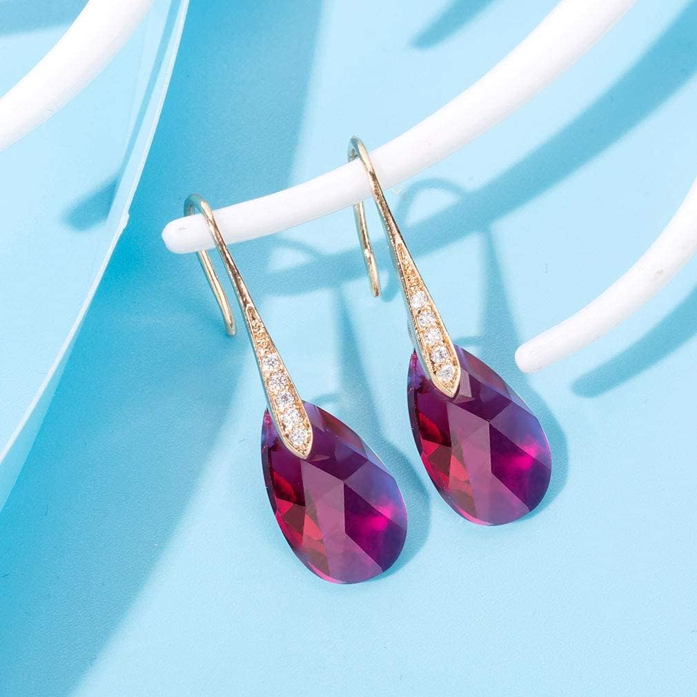 Austrian Crystal Teardrop Dangle Earrings for Women Drop Hook Earring 14K Rose Gold Plated Hypoallergenic Jewelry - Image 3