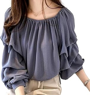 【1/2style】ラメ タック バルーンスリーブ チュニックブラウス ノーカラー 長袖 レディース