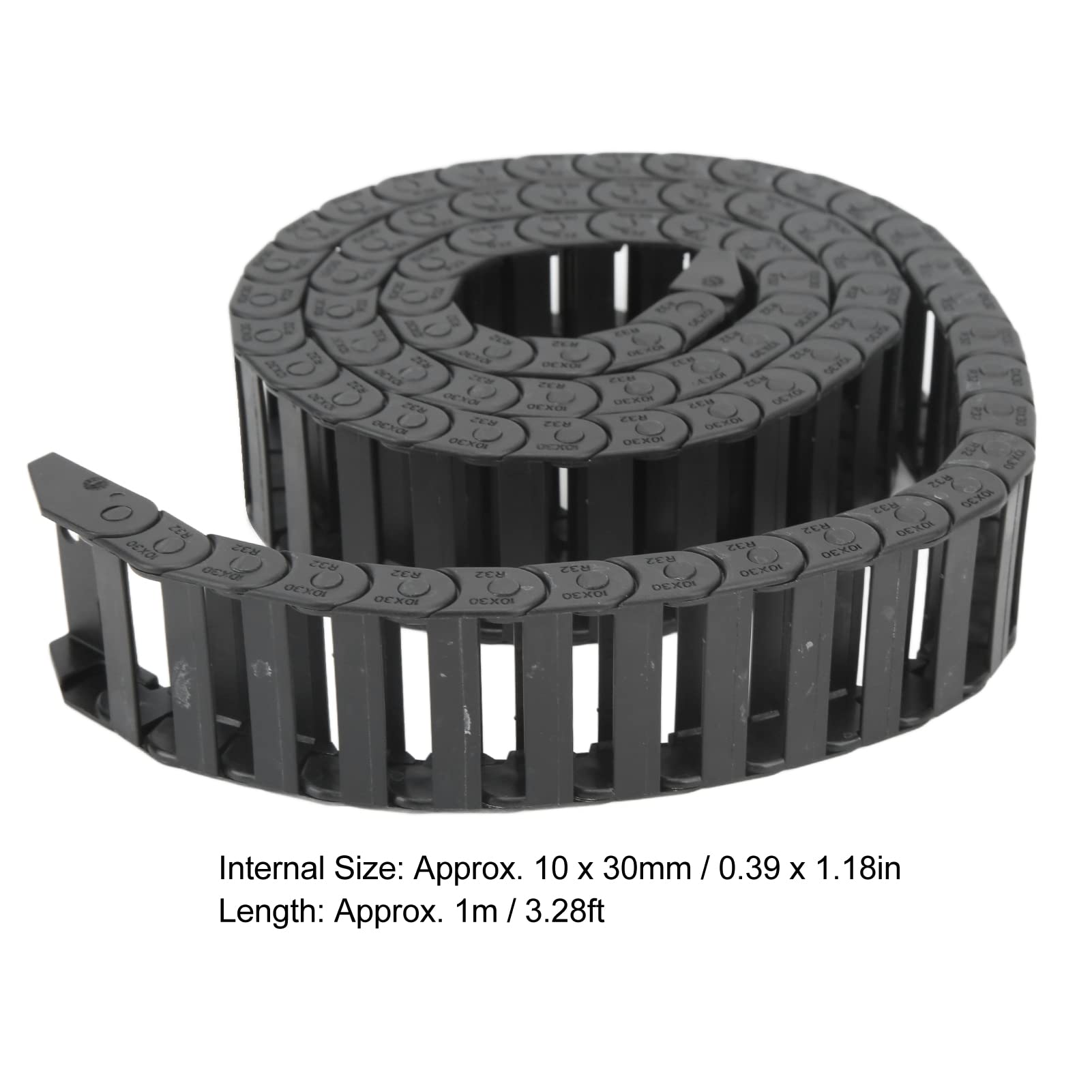 10x30mm Black Plastic Cable Wire Carrier Drag Chain, Cable Drag Chain Wire Carrier, 1m Length with End Connector, for CNC and More