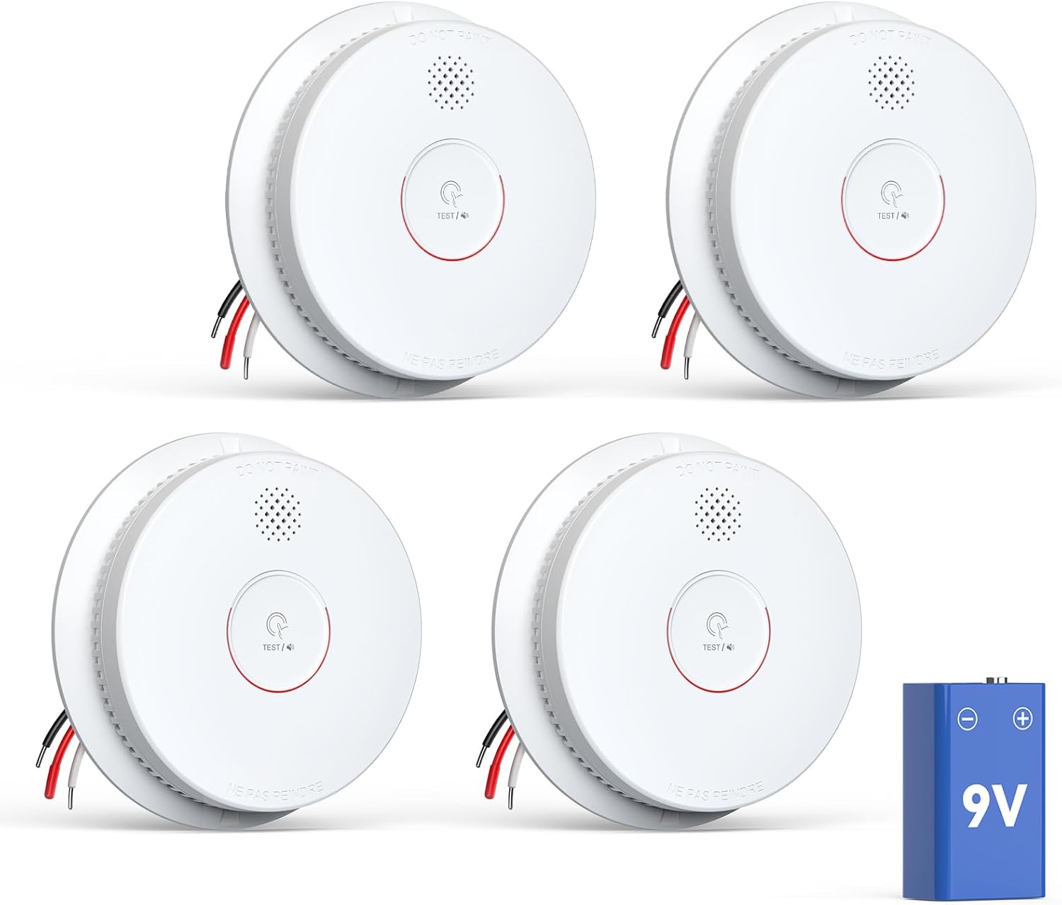 Jemay Smoke Detector, Photoelectric Smoke Alarm with 9V Backup Battery, Hardwired Interconnected Smoke Detector, Fire Alarm with Test/Silence Button for Home, 4 Packs