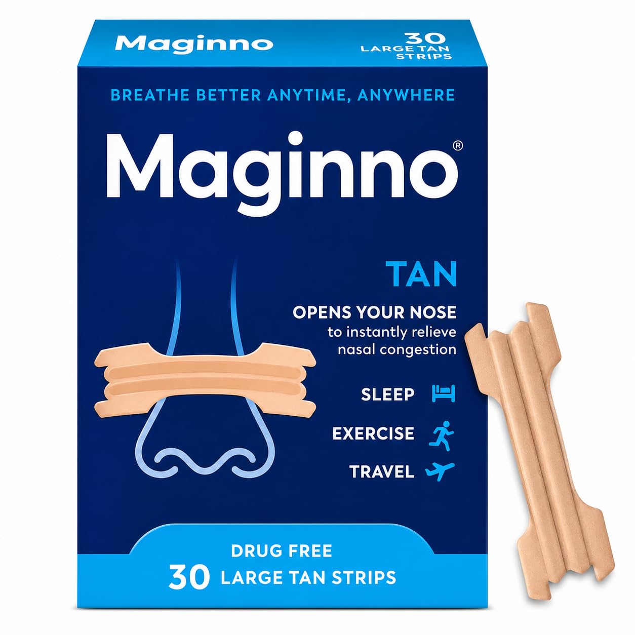 Nasal Strips for Sleep, Exercise and Travel, Drug Free, Large Tan, 30 Count, Instant Nasal Congestion Relief-image-27