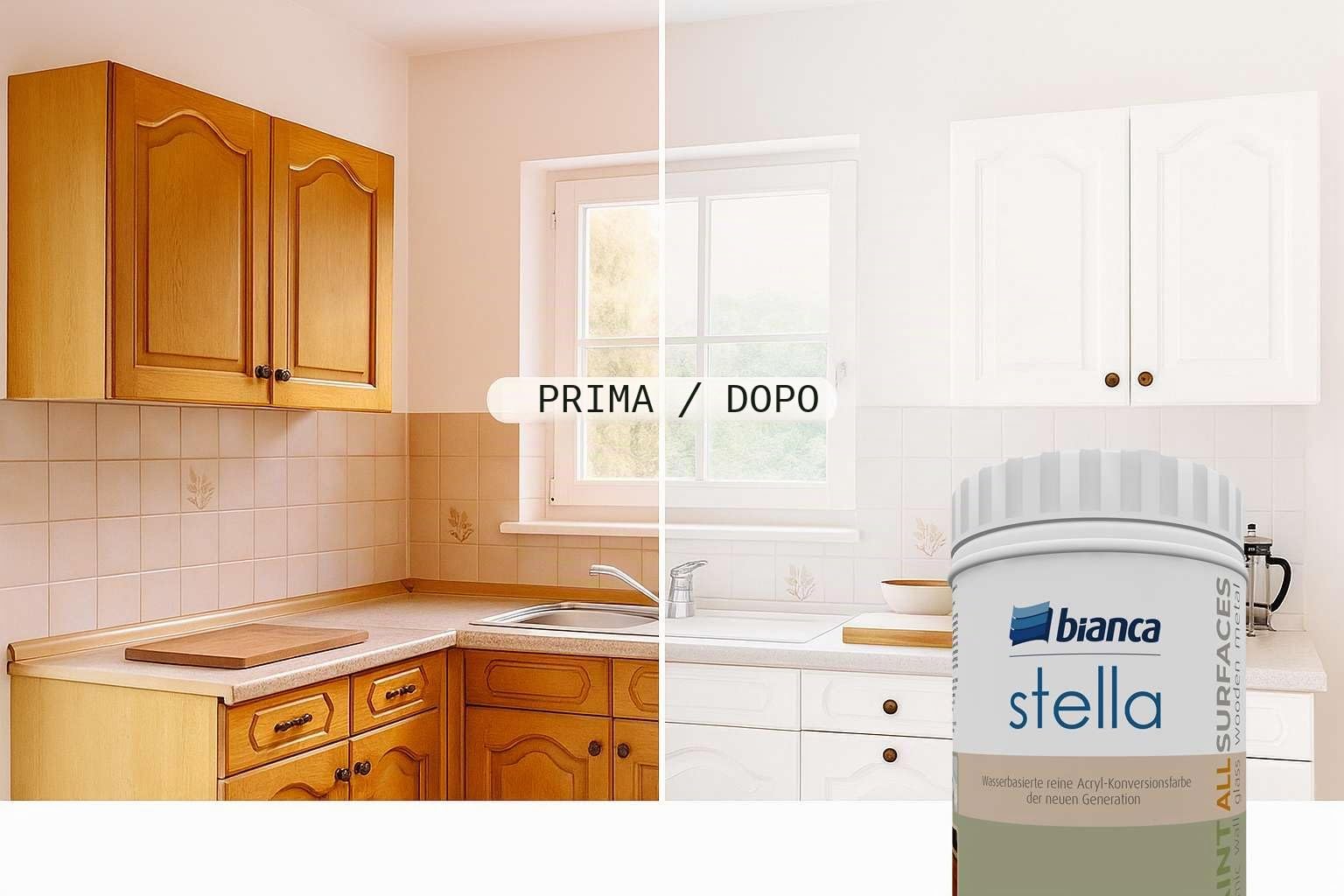 Bianca Stella Vernice per mobili premium senza carteggiatura per cucina e bagno, Verde nebbia, Lucido, 1000ml, a base acquosa, vernice acrilica per tutte le superfici, legno, piastrelle, metallo