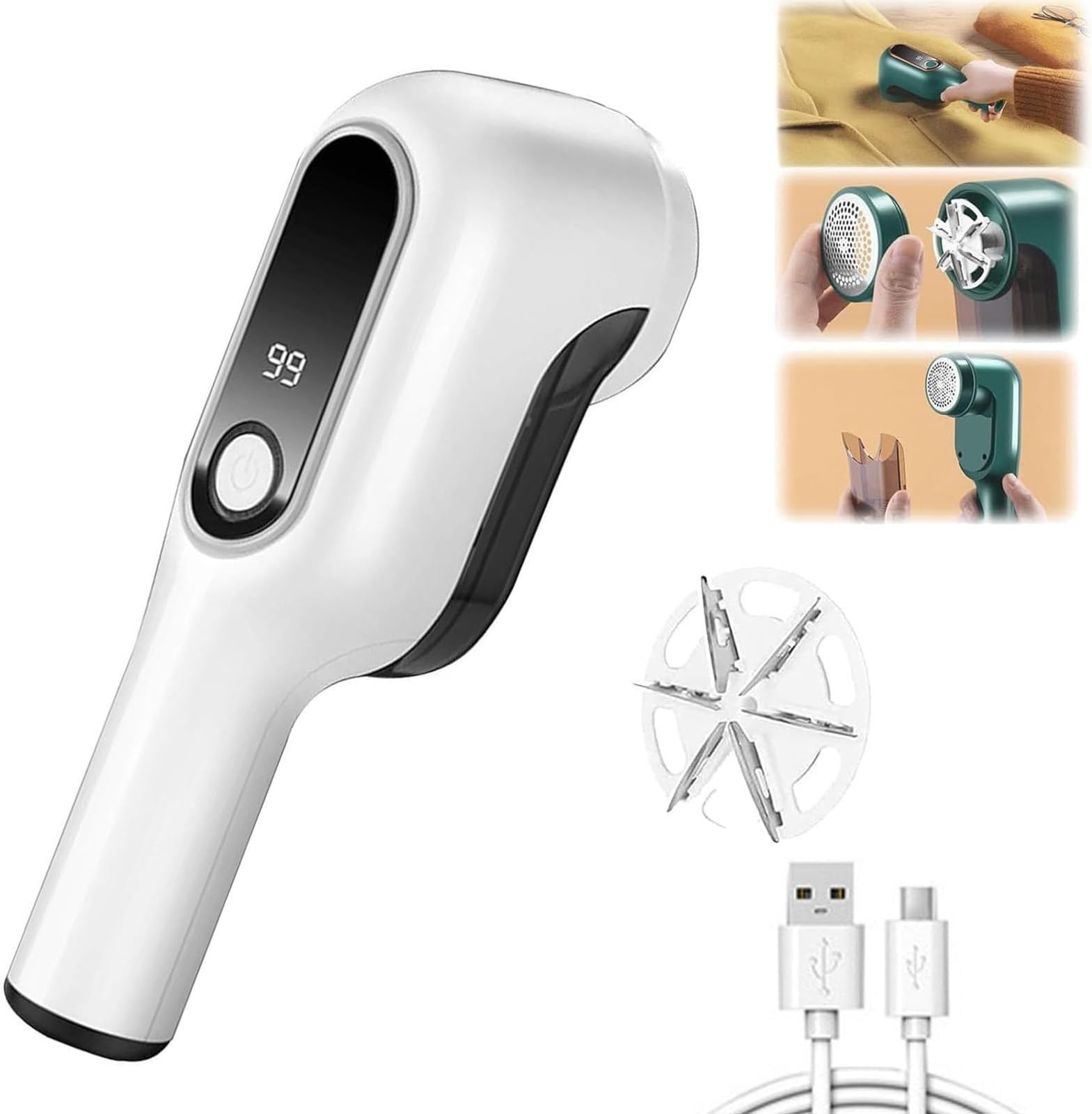 Scrubbreeze Lint Buster, Scrubzz Lint Buster, Fabric Shaver Lint Remover, Digital Power Display Lint Remover, Rechargeable Scrub Breeze Lint Buster, Shavers to Remove Pilling for Clothes (White)
