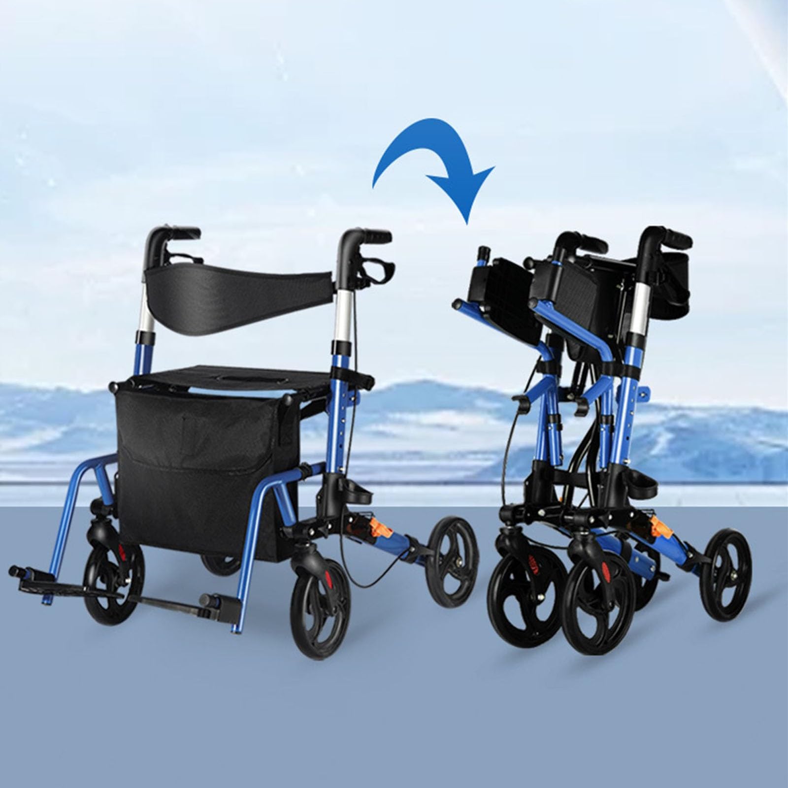 Chodzik Rollator Chodziki pionowe dla seniorów, chodziki na rolkach z siedziskiem, chodziki składane, wyściełane podłokietniki dla seniorów i dorosłych Pomoce do chodzenia