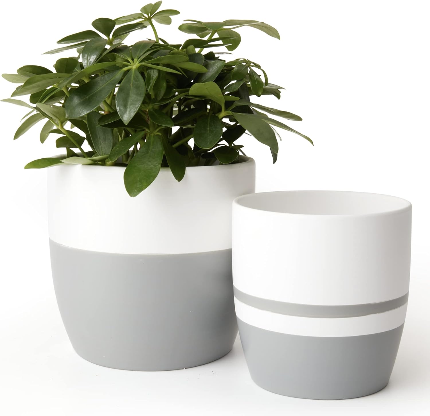 LA JOLIE MUSE Ceramic Flower Pots for Indoor, Plant Pot Plants Planter Set of 2, 6.1 + 5.1 Inch Home Decor Gift, White & Gray