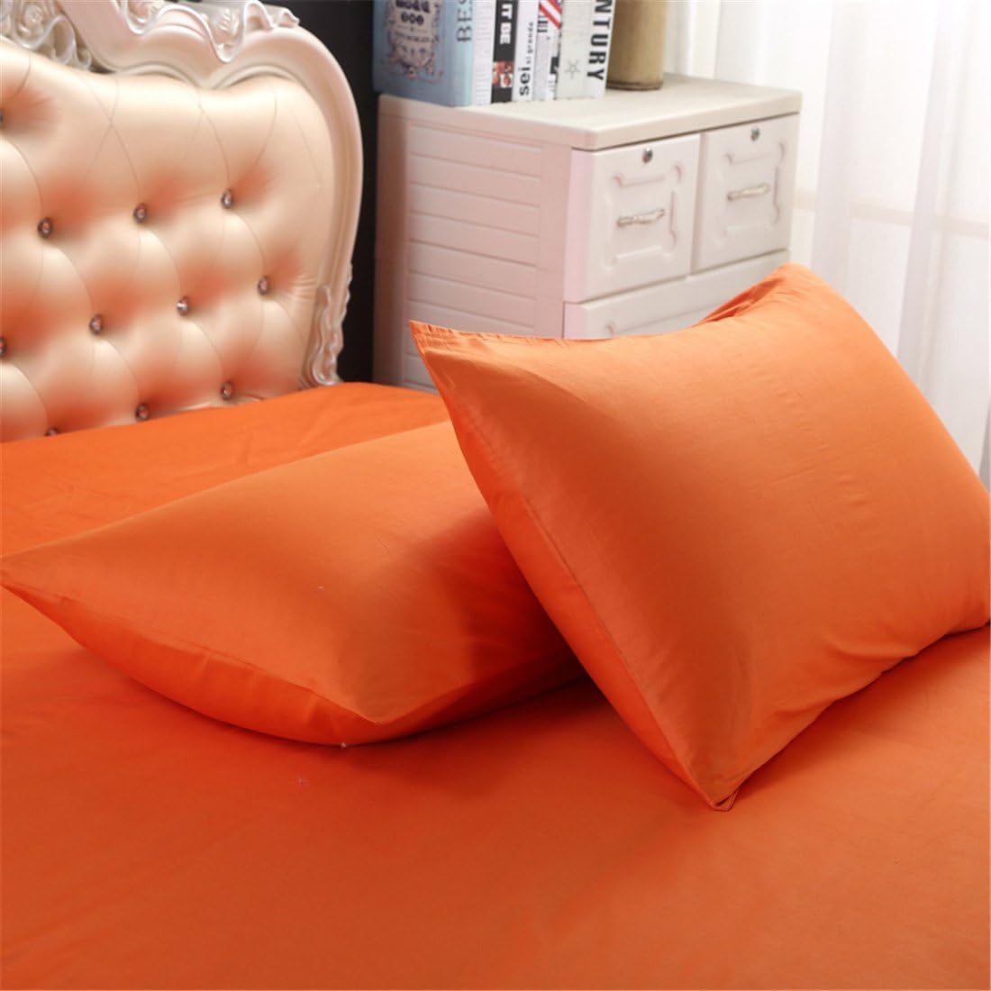 100% Natural Cotton Vibrant Orange Duvet Cover King Size 3 Pcs Set (1 Duvet Cover, 2 Pillowcase) - Soft Comforter Cover Quilt Case - Solid Bedding