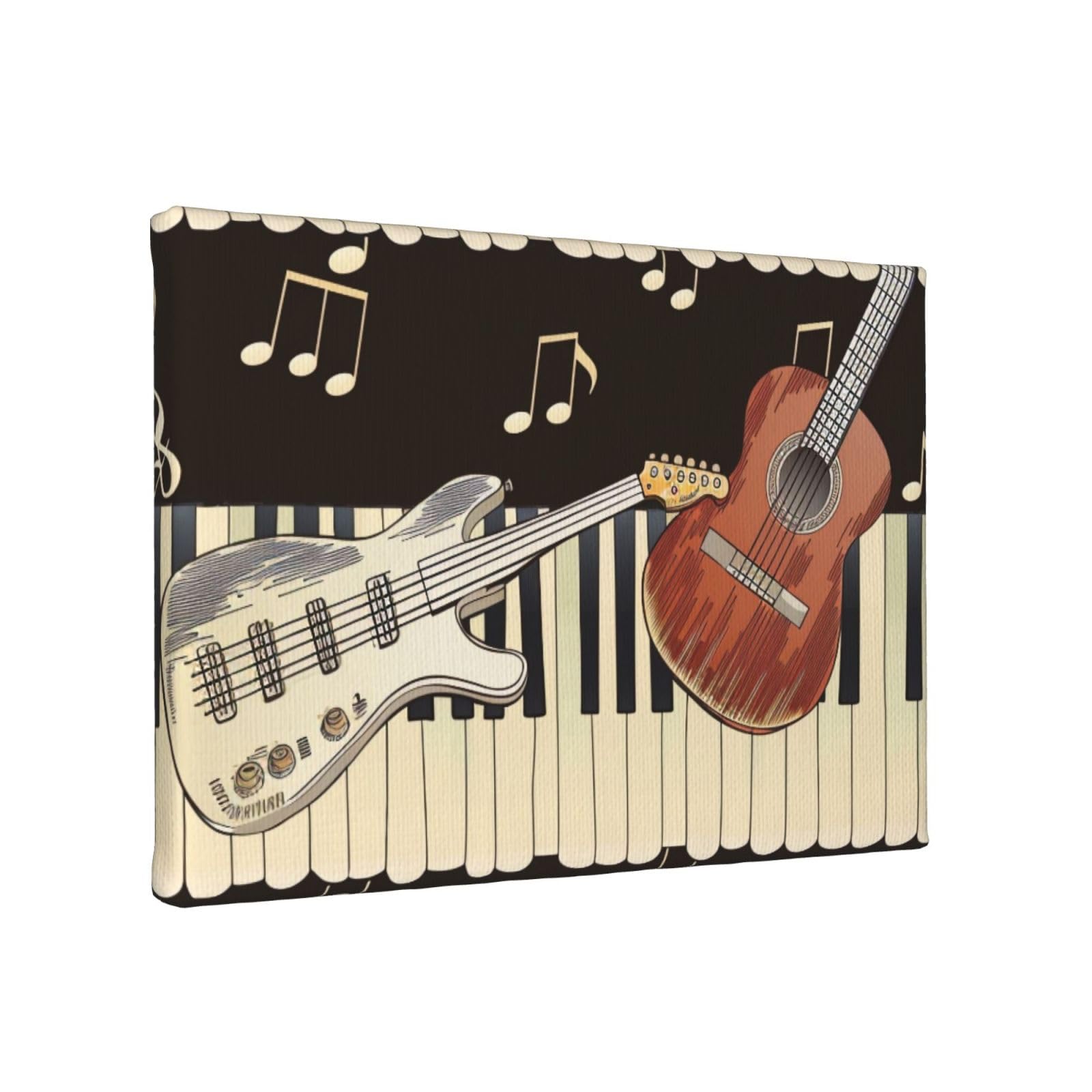 YKLJG Guitar Piano Pattern Printed Wall Art Canvas Painting 30x20 CM Wooden Framed Picture Painting Artwork Prints for Bedroom Kitchen Home Office Decor