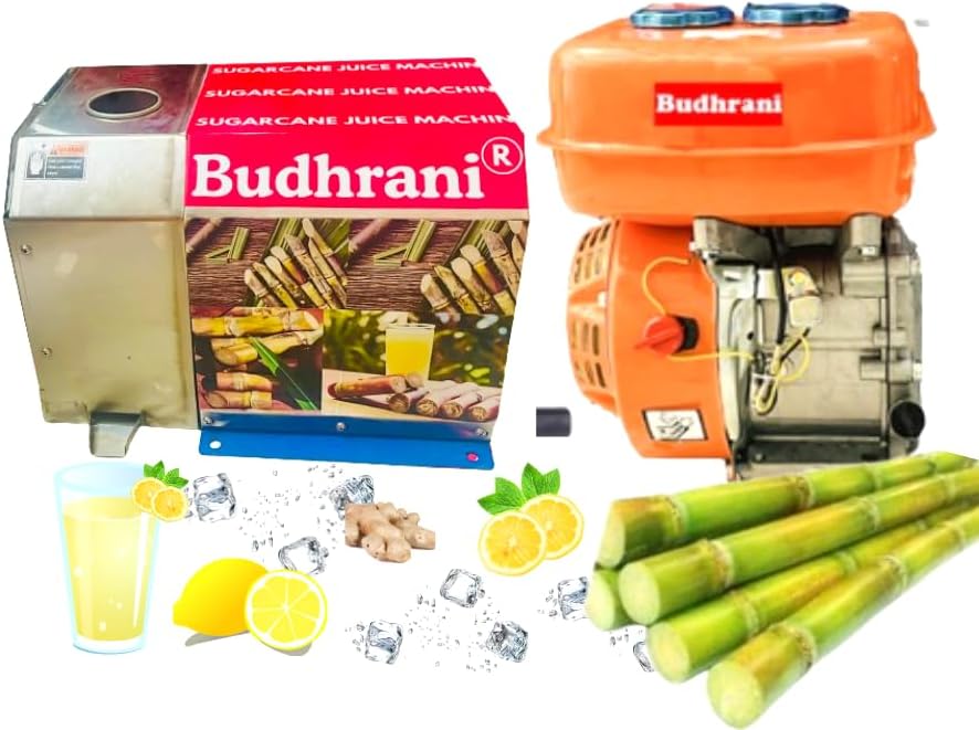 Budhrani® by Master Machines Stainless Steel Manual 4 Roller Sugarcane Juice Machine with Engine, Hand Sugar Cane Juicer, Sugarcane Squeezer with Engine For Commercial Use - 1 Year Warranty MM - 42