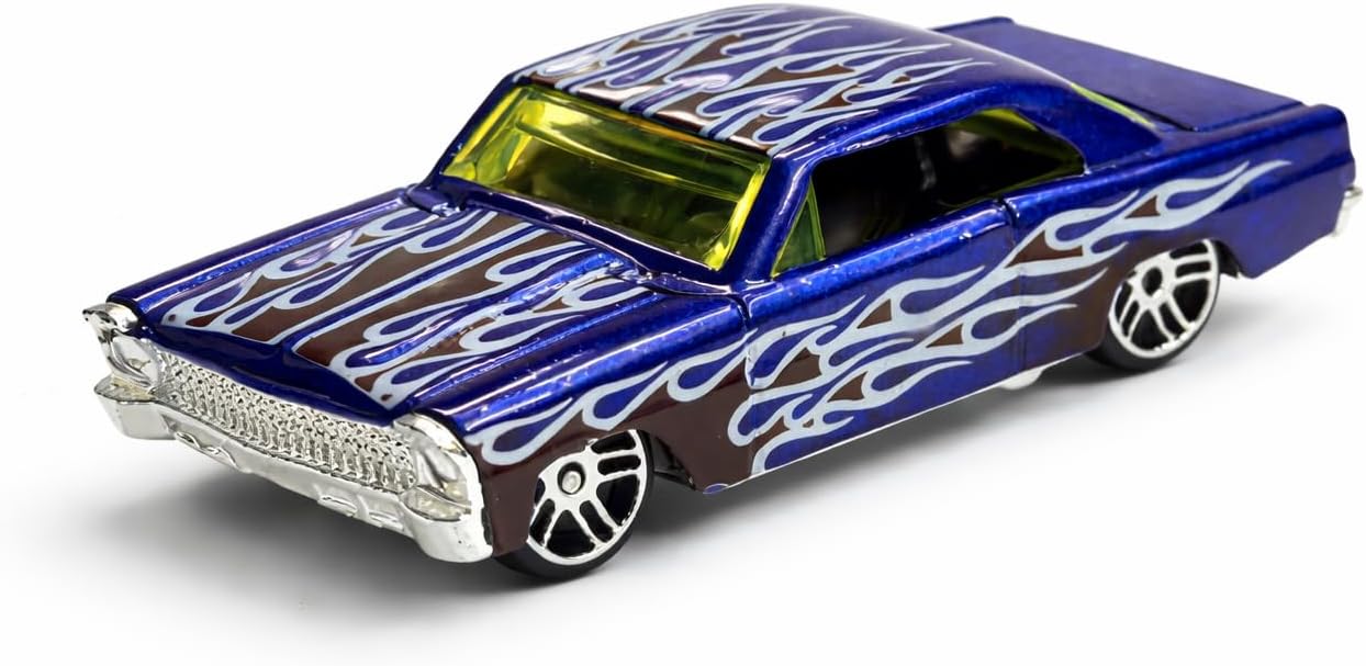 Blue with White Flame Graphics,Die-Cast Classic Car Model, Metallic Finish, Collectible Toy Vehicle