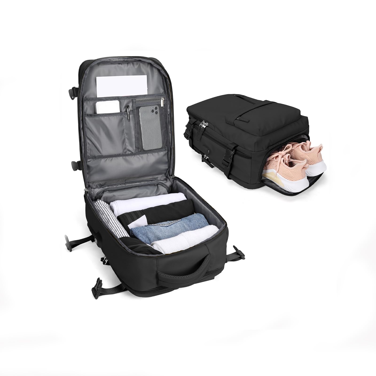 BJLFS Borse da Cabina per Ryanair 40×30×20 Zaino da Viaggio con Sottovuoto Bagaglio a Mano 40x20x25 Easyjet 45×36×20,Zaino con sistema di compressione,Zaino Casual per laptop da 14 pollici per scuola