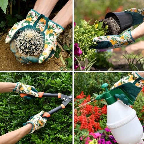 Trifabricy Garden Gloves for Women - Breathable leather Floral Gardening Gloves with Grip, Thorn-Proof Puncture-Resistant Work Gloves for Weeding, Digging, Planting, Raking and Pruning, Green Orange - Thumbnail 7