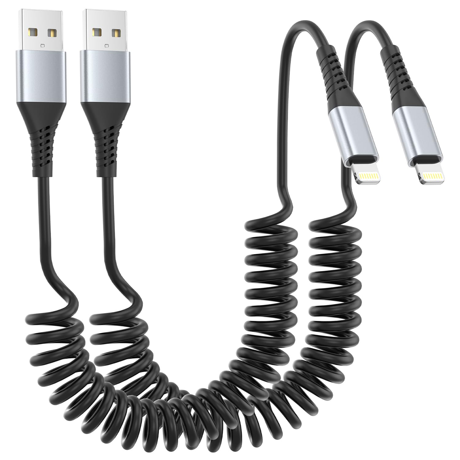 PEAKLIFT Coiled Lightning Cable 2 Pack, Apple Carplay Cable Short