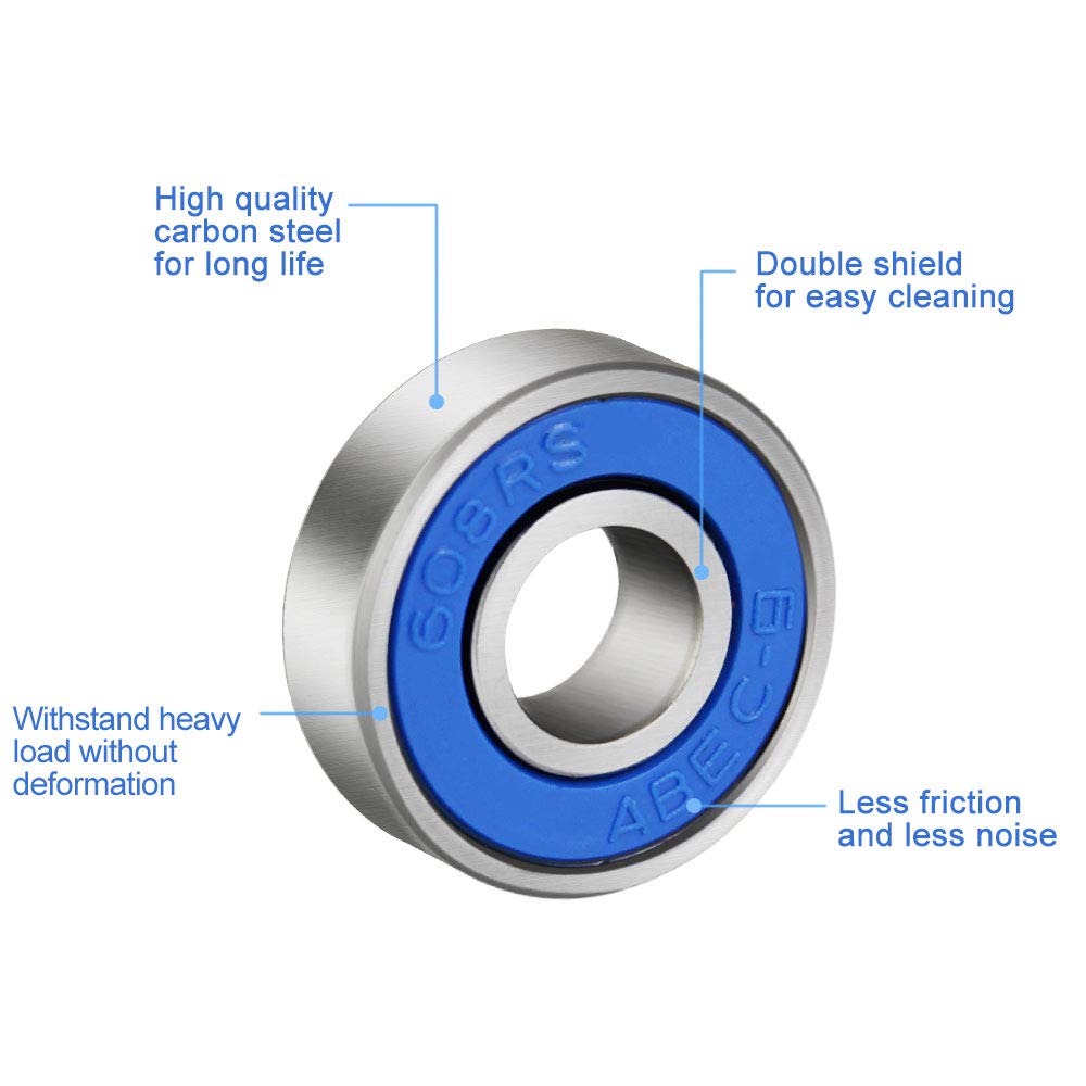 20 Pezzi Cuscinetto a Sfere 608RS in Metallo Mini Cuscinetti per Pattini Rollerblade Skateboard (8mm x 22mm x 7mm, Blu)
