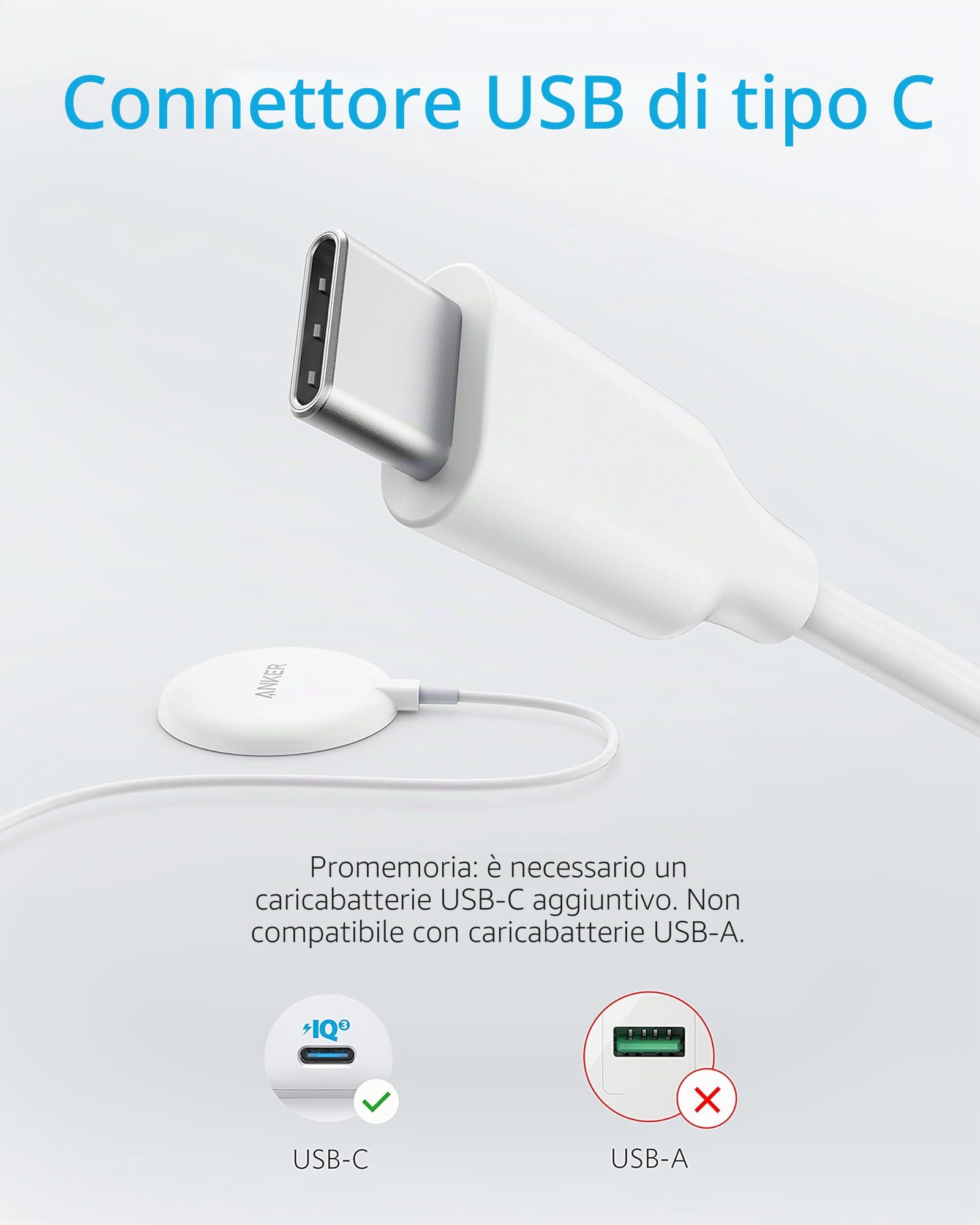 Anker Caricabatterie Wireless Magnetico Cavo USB-C Integrato da 1,5 m, Base Pad Lite Magnetica PowerWave Solo per iPhone 12/12 Pro/12 PRO Max/12 Mini (Senza Adattatore CA)