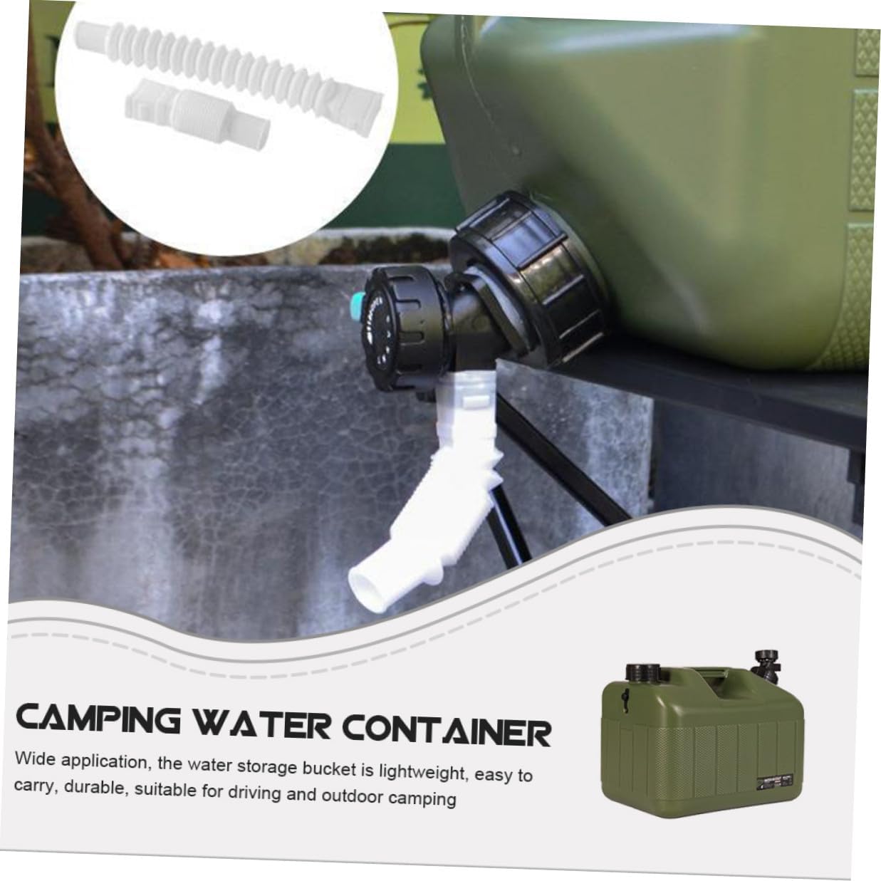 10l Outdoor Water Storage Bucket with Faucet, Portable Military Color Plastic Water Container with Carry Handle and Extension Hose for Camping, Hiking, and Car Use