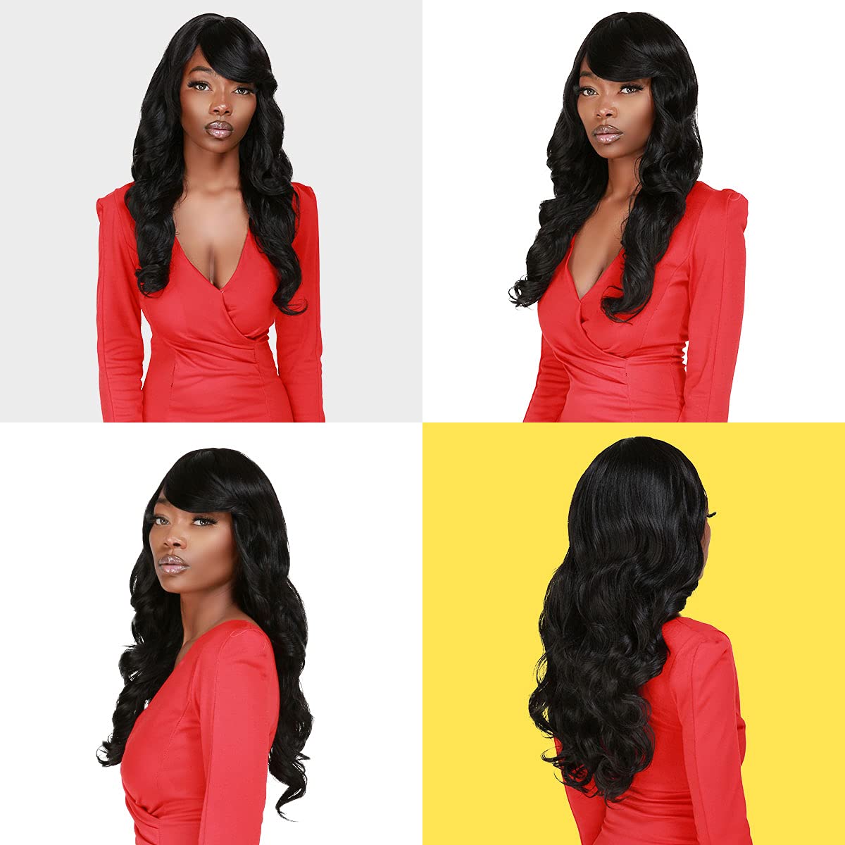 STUDIOCUT BY PROS Loose Curl Wavy 28 Inch Long Layered Loose Curl with Swoop Bang Wig for Black Women Natural Yaki Textured Heat Resistant synthetic Wigs - Sexy10 (28 Inch, 2)