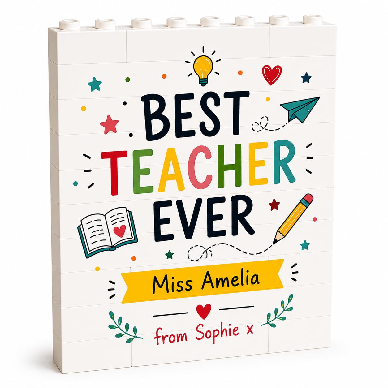 Personalised Thank You Teacher Gifts Custom Building Block Desk Display Best Teacher Ever Present End of Term Leaving Gift for Teacher Teaching Assistant Nursery Staff & Tutor (Best Teacher Ever)