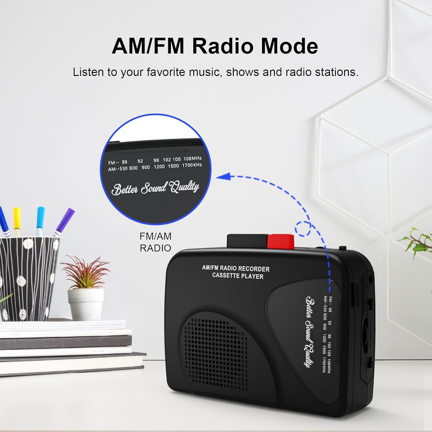 Lettore cassette portatile registratore radio AM/FM nero
