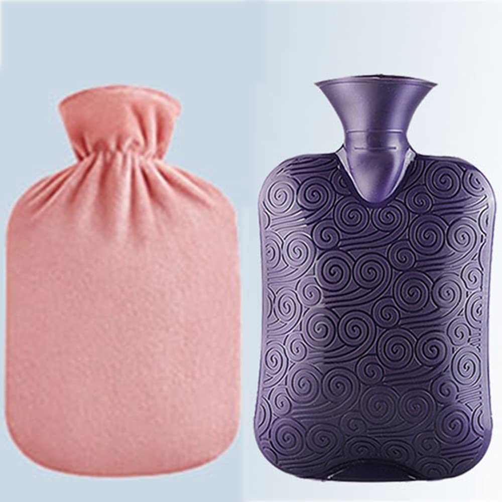 Bolsa de agua caliente Bolsa De Agua Caliente Con Funda Piel Sintética Multicolor 1L-2L(Purple,2000ML)