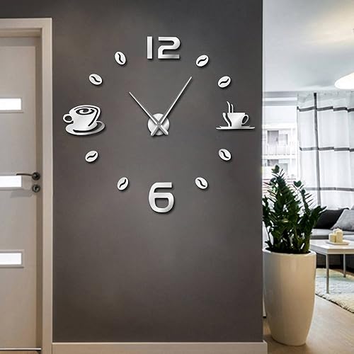 Miniatura 10 de The Geeky Days Reloj de pared gigante sin marco, diseño moderno, café, taza de café, café, café, decoración de pared, cocina, reloj de pared
