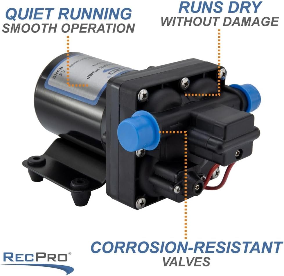 RecPro RV Water Pump Direct Replacement for Shurflo 4008-101-A65 3.0 GPM 12V Self-Prime Camper Water Pump