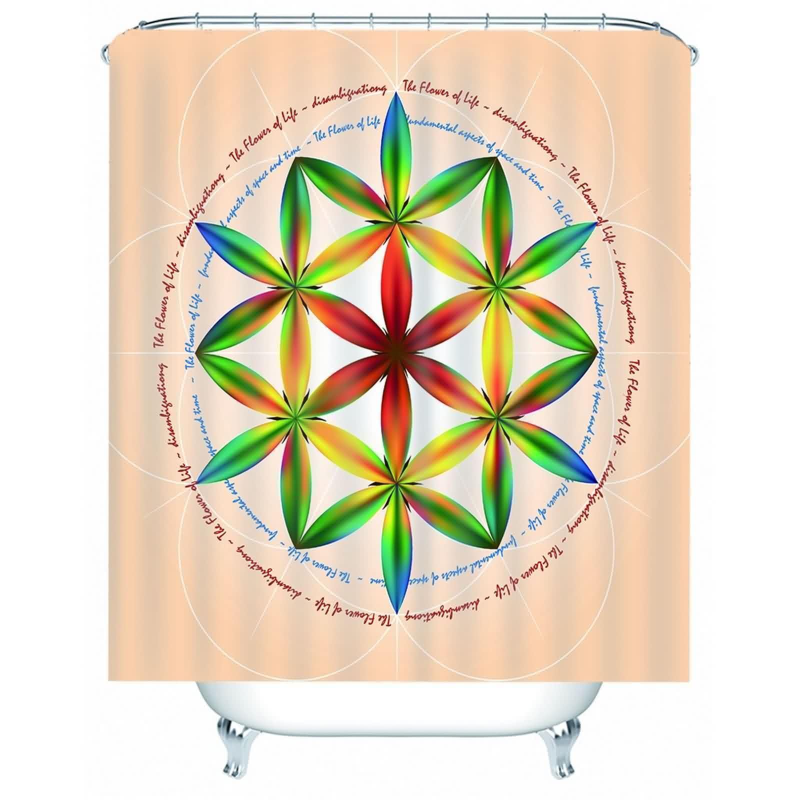 Rideau de douche rond vert motif floral en polyester de haute qualité lavable