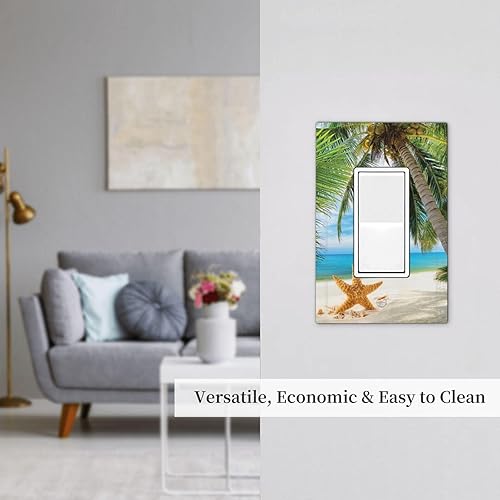 Vista 909 de Cubiertas decorativas de salida de estrella de mar playera, tablero de madera azul de concha de mar de 1 banda, decoración individual GFCI, placa