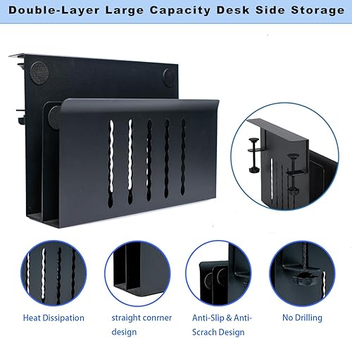 Miniatura 7 de SUMHEN Desk Side Storage, Hanging Desk Organizer with Magnetic Pen Holder,No Drill Under Desk Cable Management Tray,Under Desk Laptop Holder for