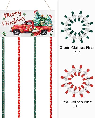 Miniatura 3 de AKEROCK Soporte de fotos con clip para tarjetas de Navidad, marco de fotos de Feliz Navidad, soporte de madera para colgar tarjetas de Navidad con