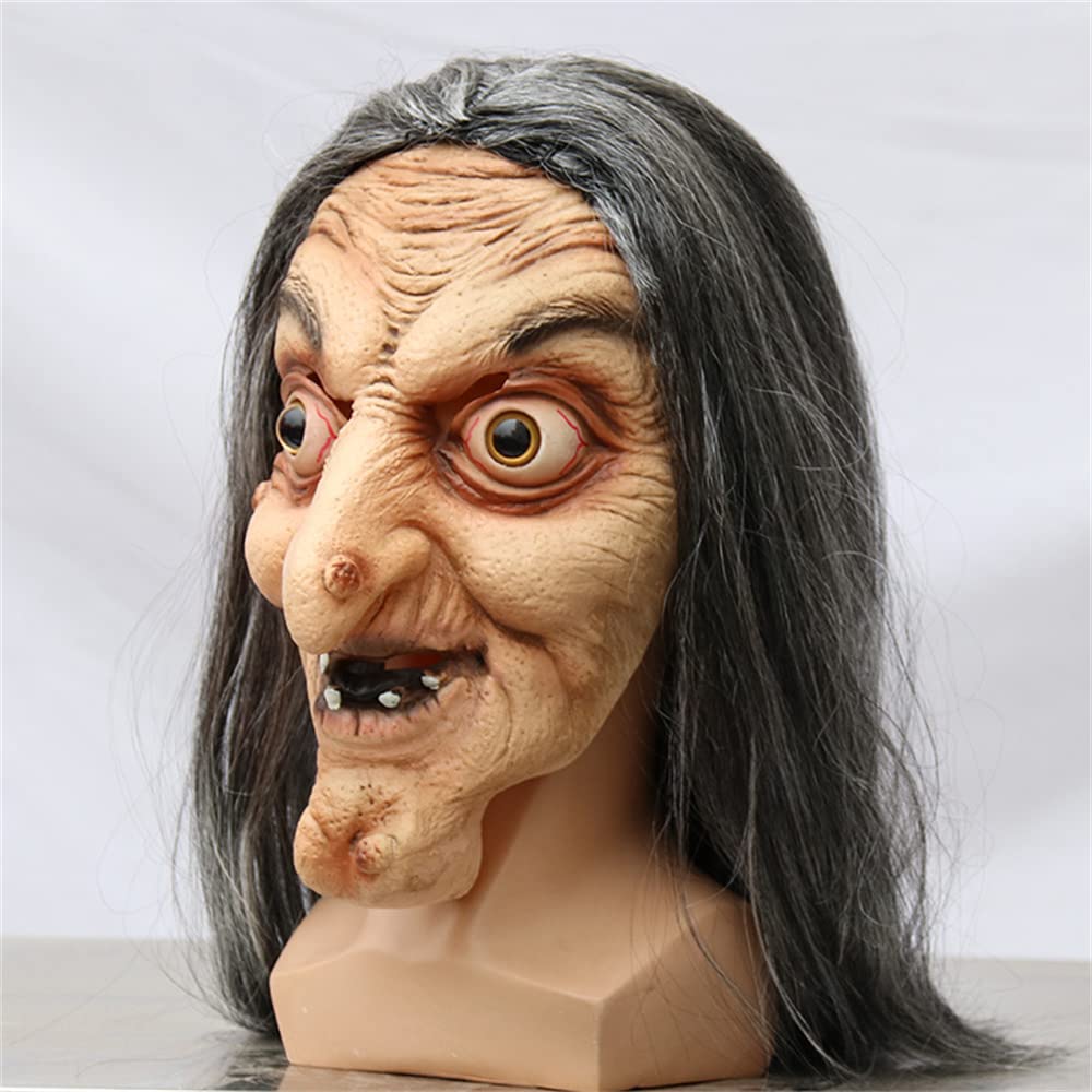 YTFSKFUI Long Hair Old Witch Halloween Mask, Horror Latex Full Face Scary Mask With Wig - Image 3