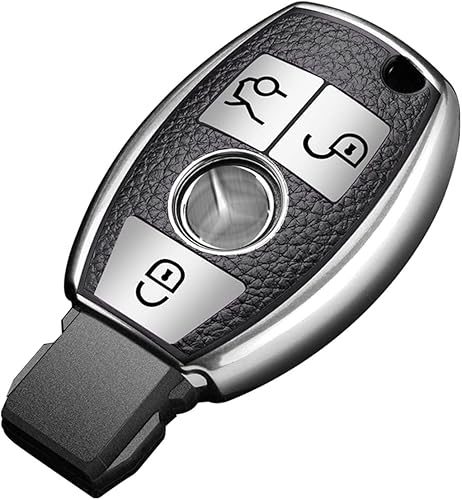 Xotic Tech - Funda para llavero inteligente sin llave, compatible con Mercedes Benz AMG C E M S CLA CLS GLA GLC GLE GLK, Tipo 1, plata, estilo de