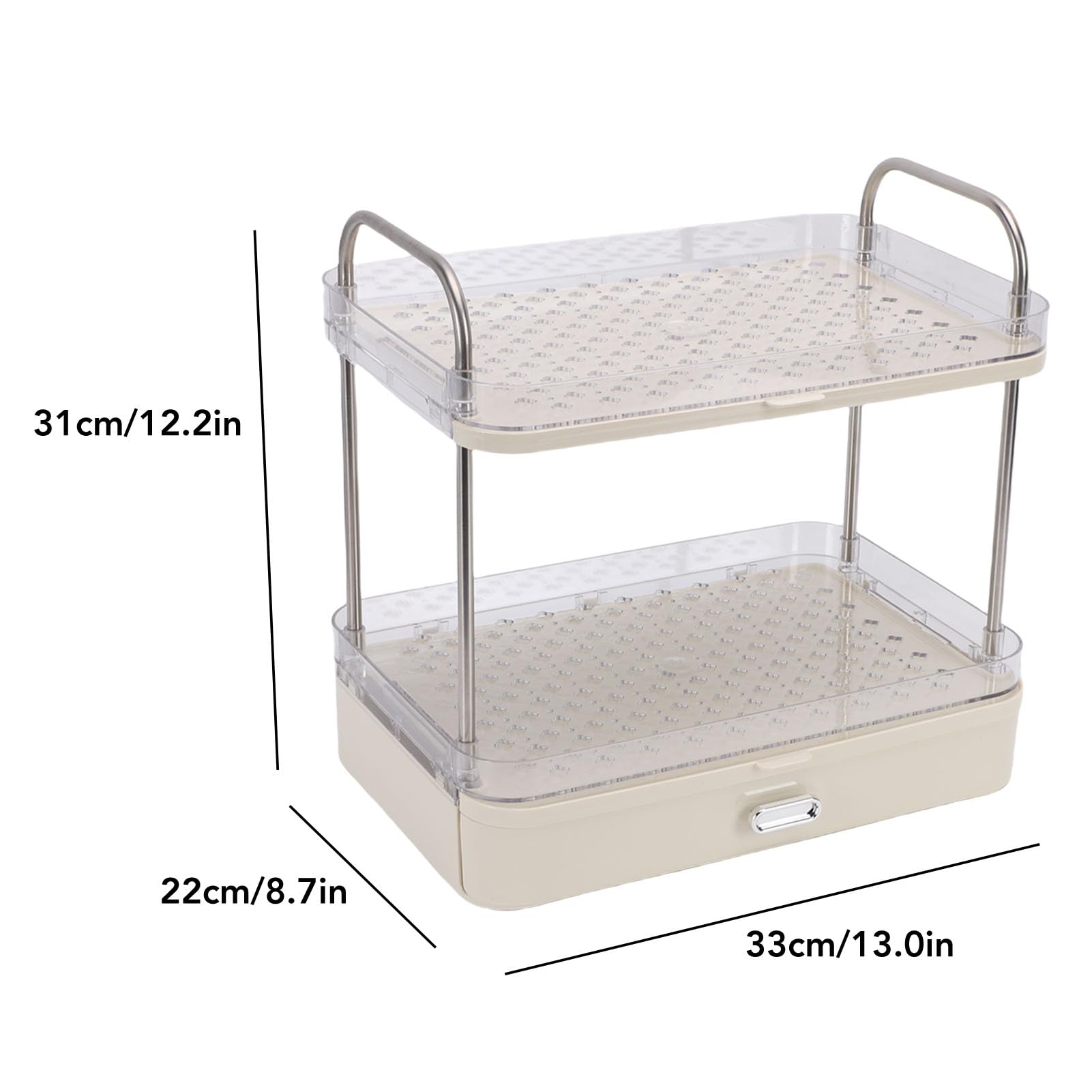 Asixxsix Kaffeetassenhalter, PET-Edelstahl-Kaffeestation-Organizer mit 2 Ebenen und abnehmbarer Abtropfschale, Tassenhalter, Ausstellungsregal für Kaffeezubehör, Gewürzdosen (Cremeweiß)