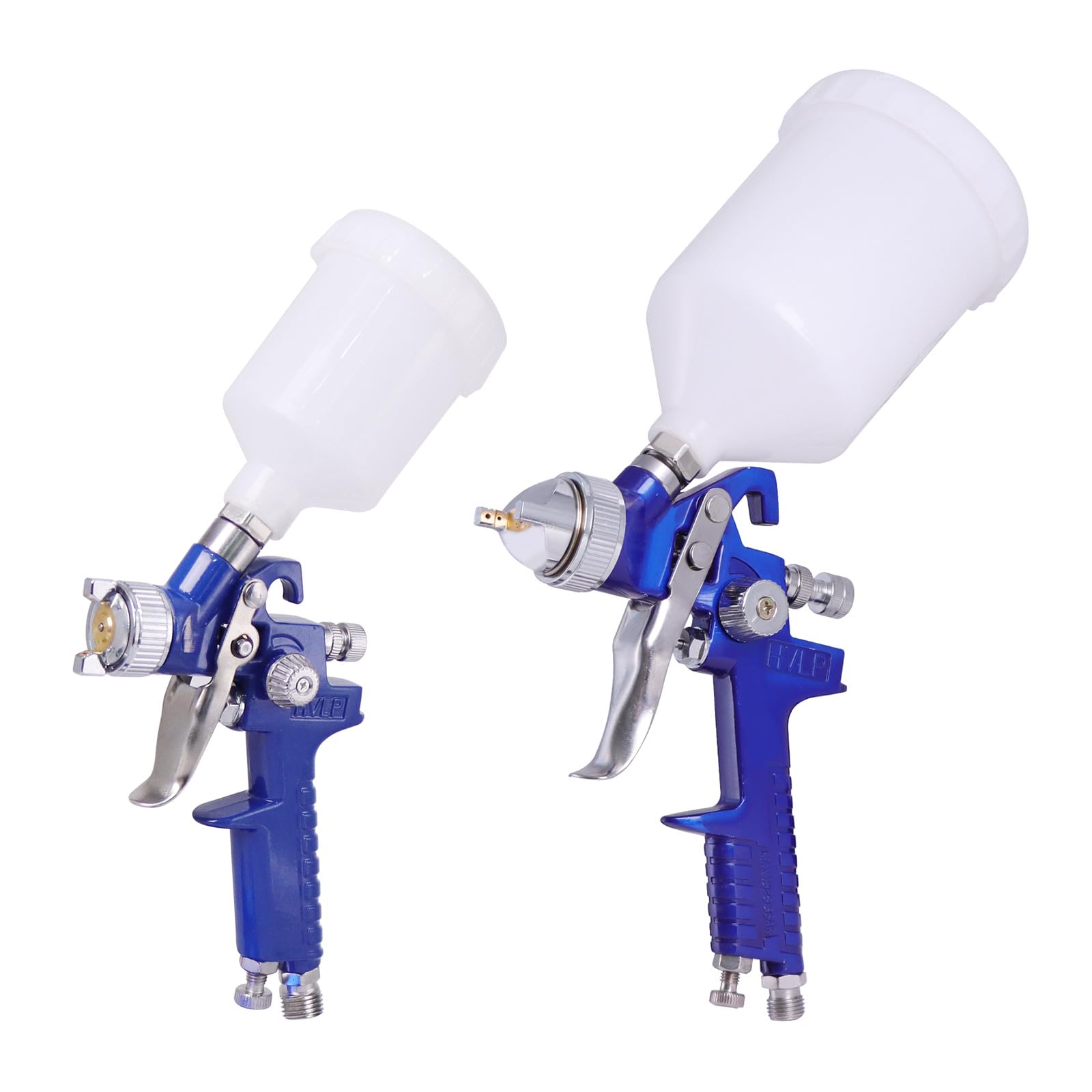 HVLP – Ensemble de pistolets pulvérisateurs à air comprimé pour voiture, 2 en 1 avec 1,4 mm, 600 ml et 0,8 mm, 150 ml, 2 pistolets pulvérisateurs avec régulateur de pression d'air verrouillable, jauge