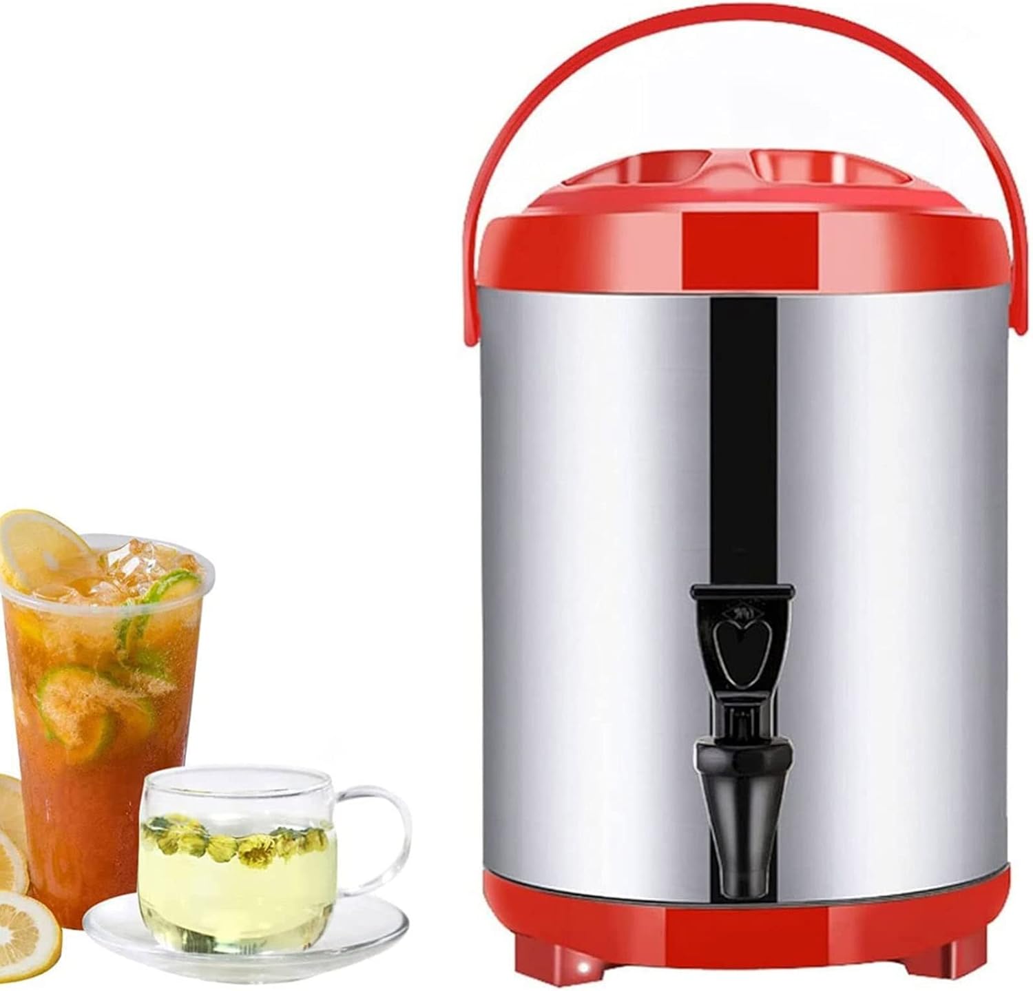 Boiler Warmer Coffee Urn Stainless Steel Hot Water Kettle Dispenser with Cover and Spigot, Milk Tea Bucket Insulated Barrel for Hot Water or Beverage/Red/20L (Red 10L)