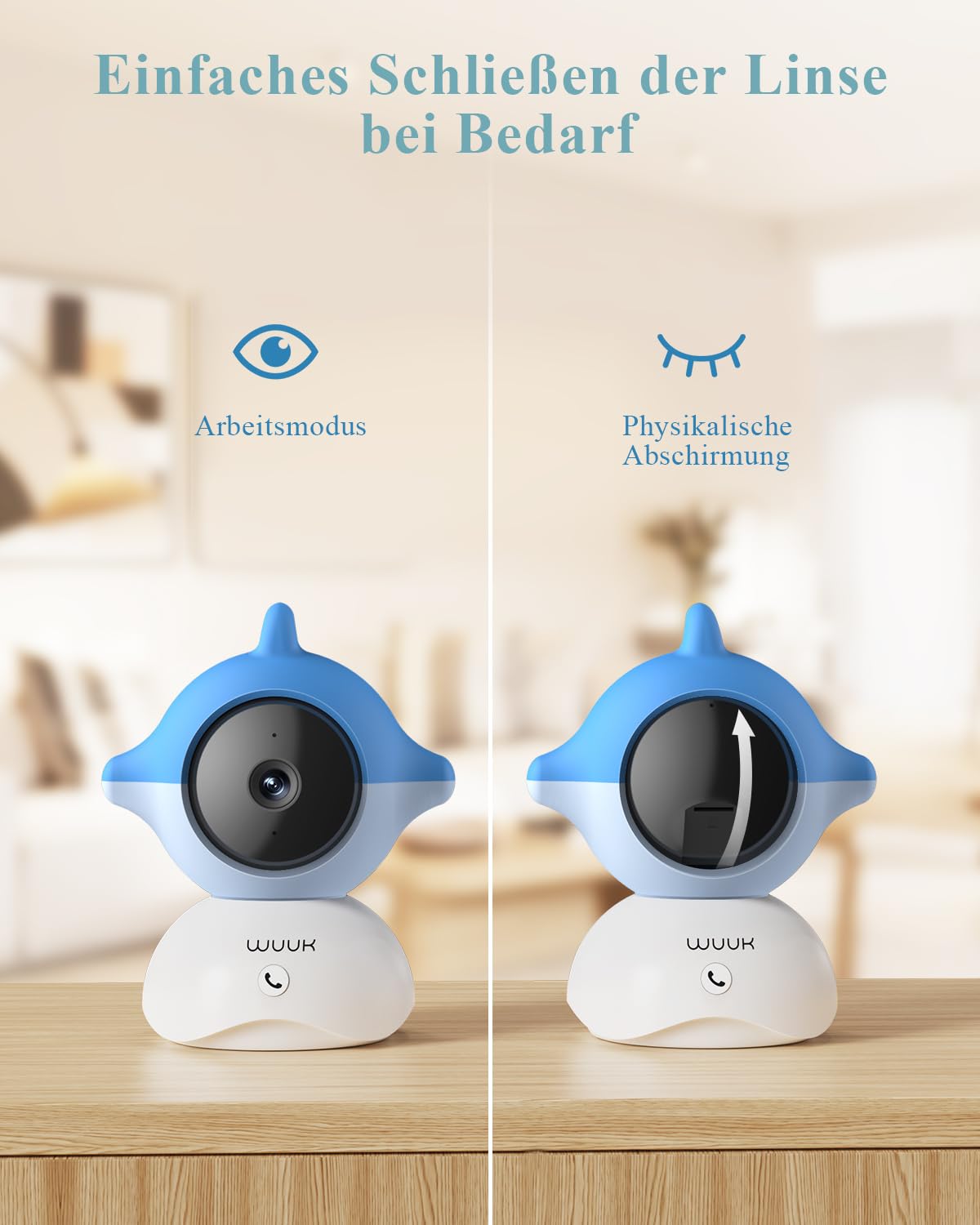 WUUK 2K Babyphone mit 2 Kameras (blau), 5,5 Zoll Display mit 360° Kamera | 135° Weiter Blickwinkel, APP Unterstützen, One-Touch-Anruf, Bewegungs/Geräuscherkennung, White Noise