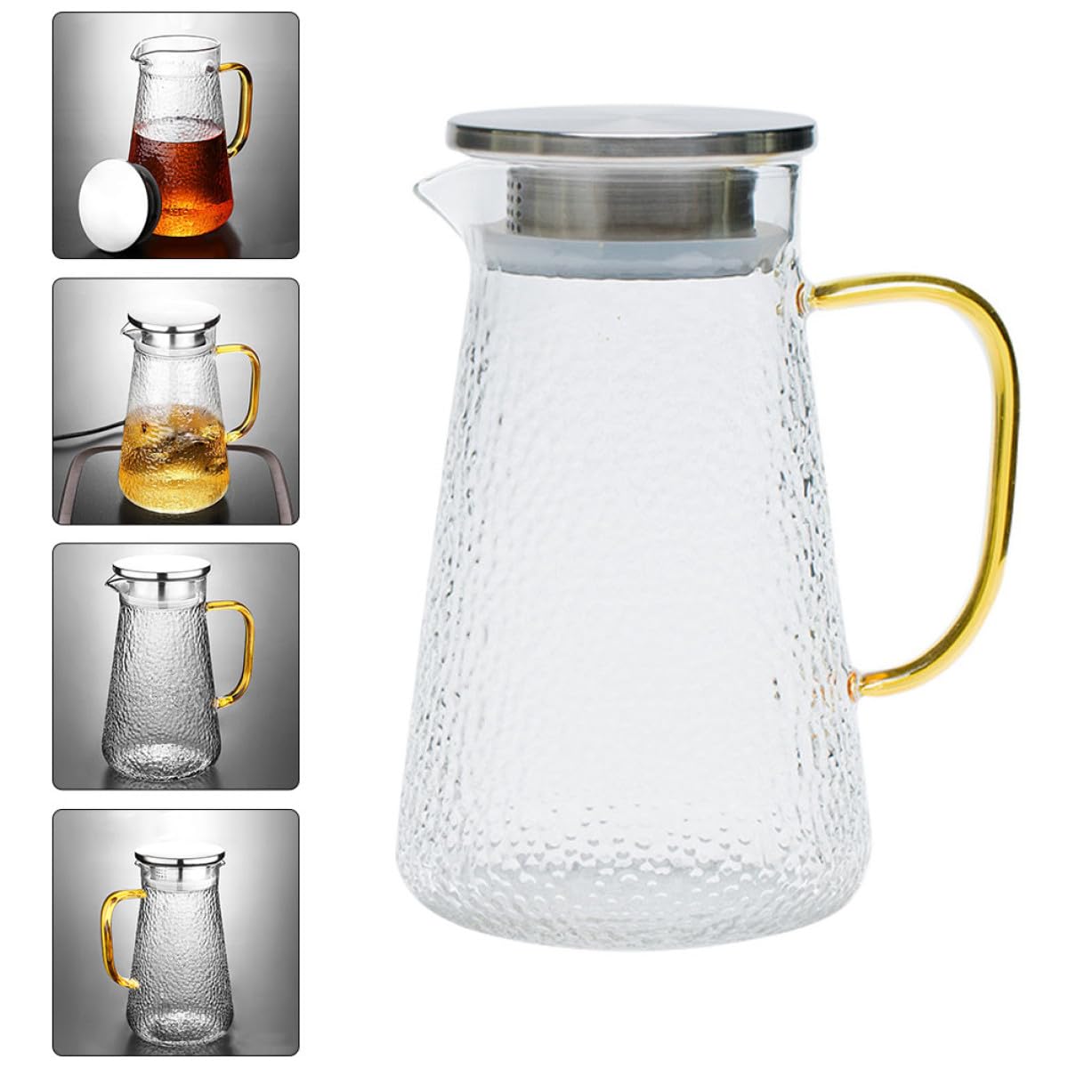 Jarra de Agua Delicada de Vidrio de 1300ml Tapa de Acero Inoxidable, Fácil de Limpiar y Almacenar para Fiestas y Uso Doméstico